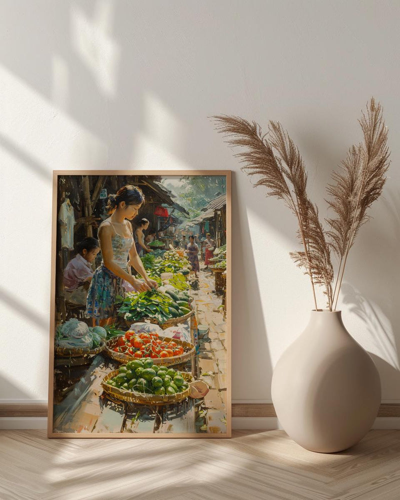 Luang Prabang Market Art, Laos Morning Decor - Soft Summer Print