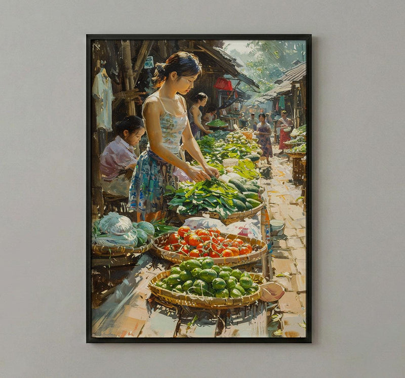 Luang Prabang Market Art, Laos Morning Decor - Soft Summer Print