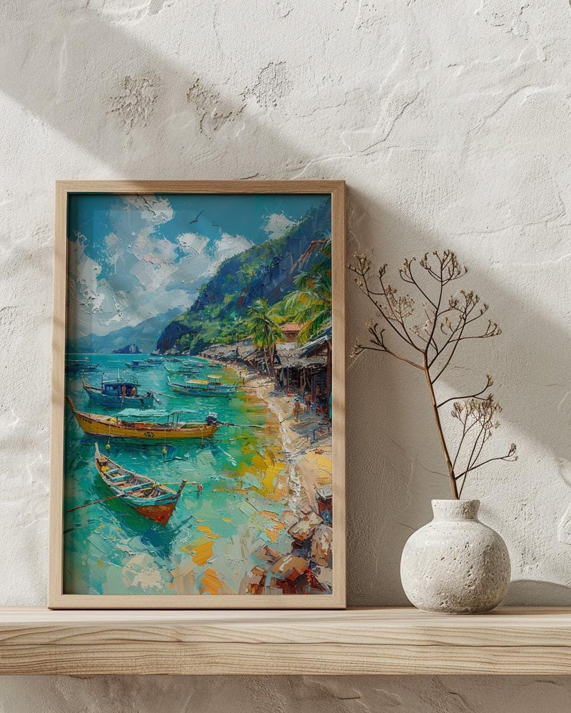 Manila Fish Market Art, Philippines Coastal Decor - Wooden Boat Print