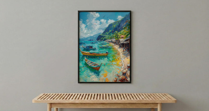 Manila Fish Market Art, Philippines Coastal Decor - Wooden Boat Print