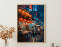 Tokyo Art Print, Summer Food Stall Decor - Night Street Landscape