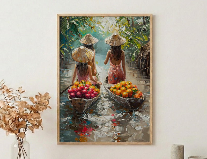 Thai Floating Market Art, Tropical Fruit Decor - Summer Boat Print