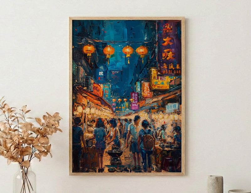 Taipei Night Market Print, Street Food Cart Decor - Taiwan Summer Art