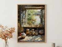 Chinese Tea Market Art, Antique Teapot Decor - Summer Morning Print