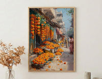 Jaipur Market Art Print, Orange Marigold Decor - India Street Poster