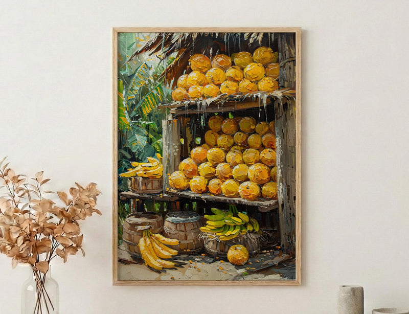 Sri Lanka Fruit Stand Art, Tropical Summer Decor - Colorful Market