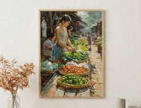 Luang Prabang Market Art, Laos Morning Decor - Soft Summer Print