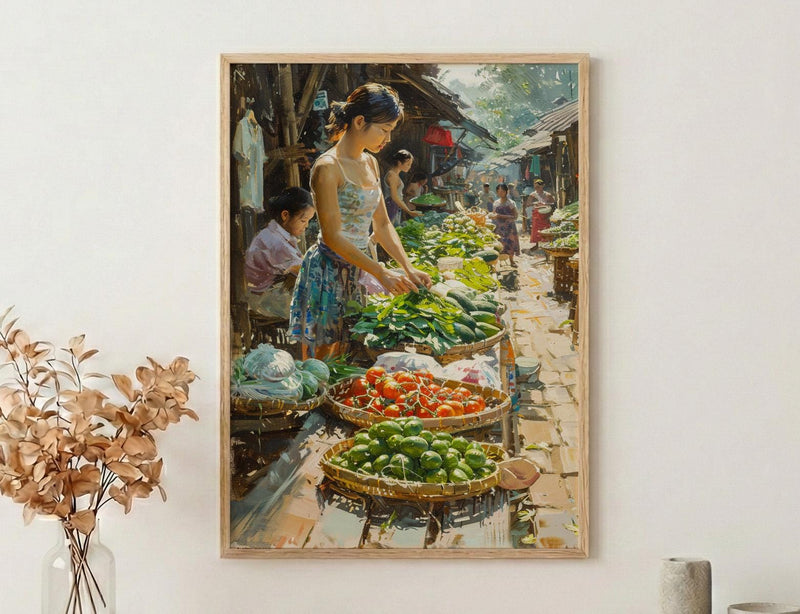 Luang Prabang Market Art, Laos Morning Decor - Soft Summer Print