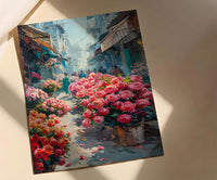 Dhaka Flower Market Art, Bangladesh Floral Decor - Red Lotus Print
