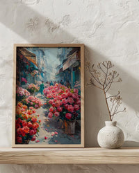 Dhaka Flower Market Art, Bangladesh Floral Decor - Red Lotus Print