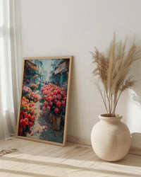 Dhaka Flower Market Art, Bangladesh Floral Decor - Red Lotus Print
