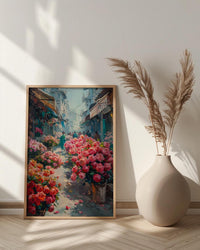 Dhaka Flower Market Art, Bangladesh Floral Decor - Red Lotus Print