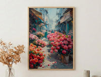 Dhaka Flower Market Art, Bangladesh Floral Decor - Red Lotus Print