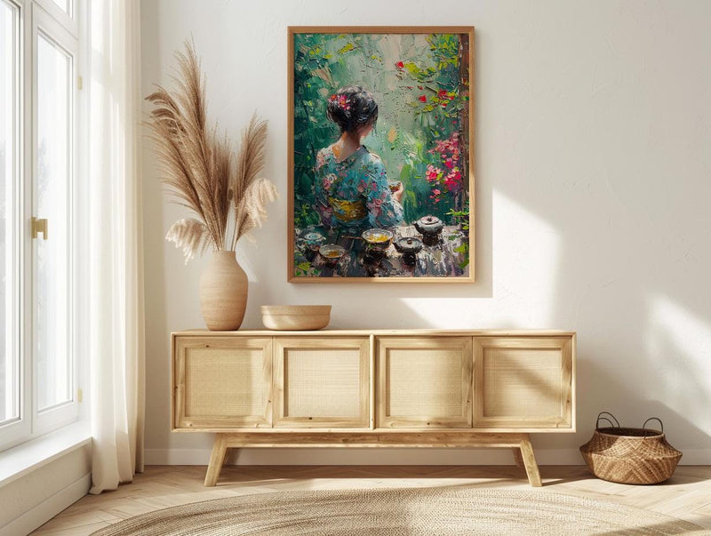 Japanese Tea Ceremony, Summer Garden Decor - Floral Kimono Print