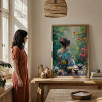 Japanese Tea Ceremony, Summer Garden Decor - Floral Kimono Print