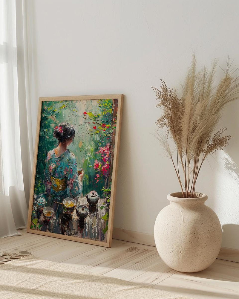 Japanese Tea Ceremony, Summer Garden Decor - Floral Kimono Print