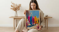Rajasthan Desert Art, Pink Sari Decor - Indian Summer Print