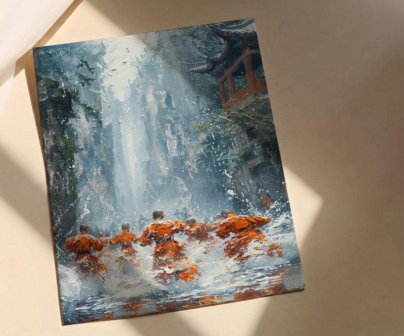 Shaolin Monk Poster, Martial Arts Decor - Misty Temple Art