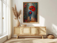 Kyoto Geisha Poster, Red Umbrella Decor - Japan Street Art