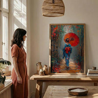 Kyoto Geisha Poster, Red Umbrella Decor - Japan Street Art