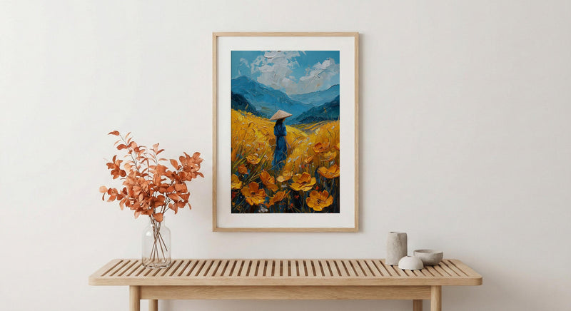 Vietnam Rice Terrace, Summer Farm Decor - Conical Hat Print