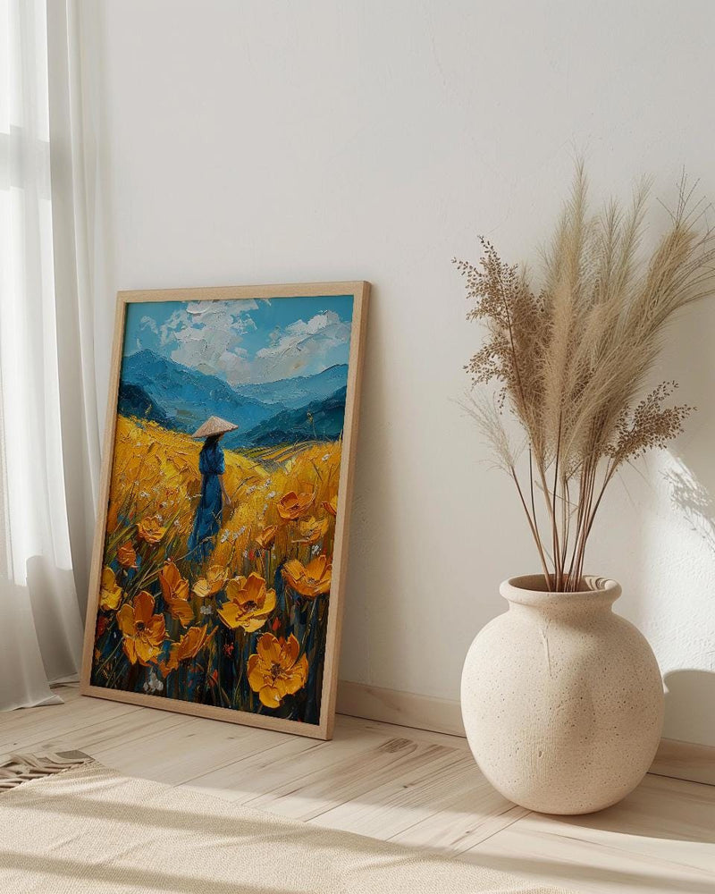 Vietnam Rice Terrace, Summer Farm Decor - Conical Hat Print