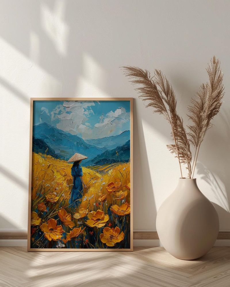 Vietnam Rice Terrace, Summer Farm Decor - Conical Hat Print