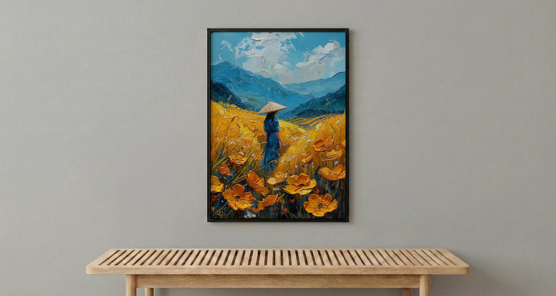 Vietnam Rice Terrace, Summer Farm Decor - Conical Hat Print