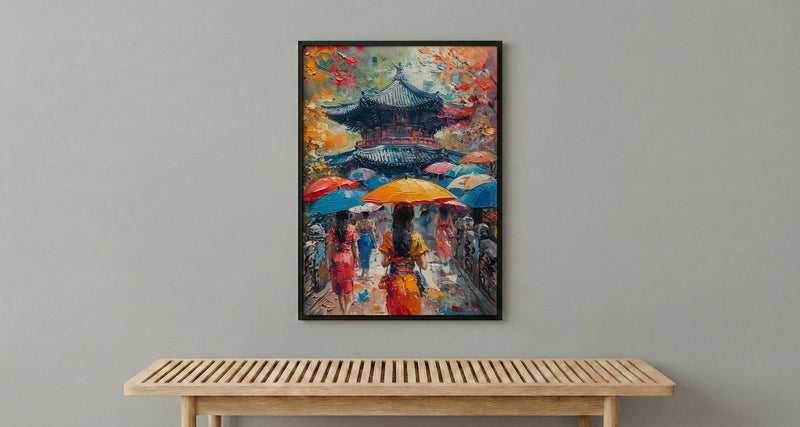 Korean Hanbok Print, Palace Garden Decor - Seoul Summer Art