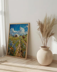 Mongolian Steppe Art, White Yurt Decor - Nomad Summer Print
