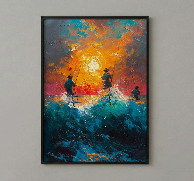 Sri Lanka Ocean Art, Stilt Fishermen - Summer Sunset Poster