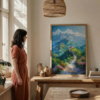 Great Wall Poster, Green Mountain Decor - China Summer Art