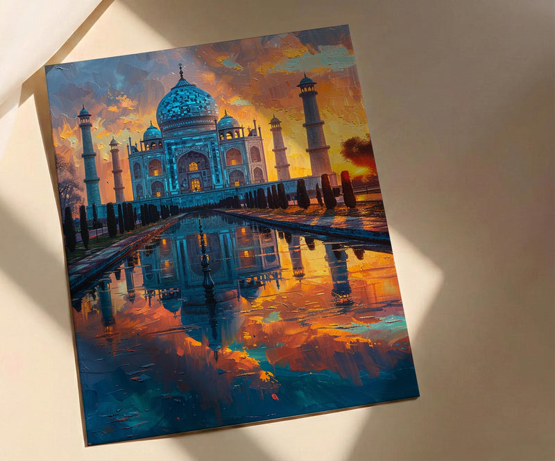 Taj Mahal Art Print, Peach Sunrise Decor - India Landscape