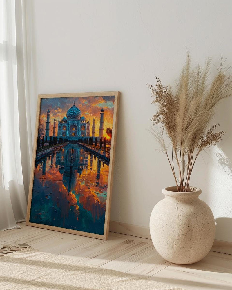 Taj Mahal Art Print, Peach Sunrise Decor - India Landscape