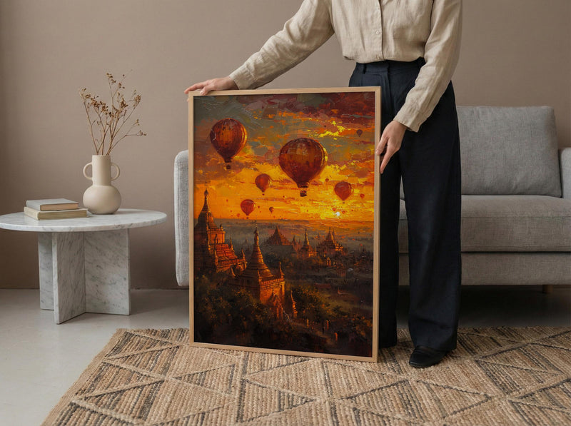 Bagan Balloon Print, Ancient Temple Decor - Myanmar Sunset