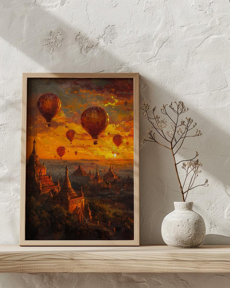 Bagan Balloon Print, Ancient Temple Decor - Myanmar Sunset