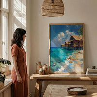 Maldives Ocean Art, Water Bungalow Decor - Tropical Summer