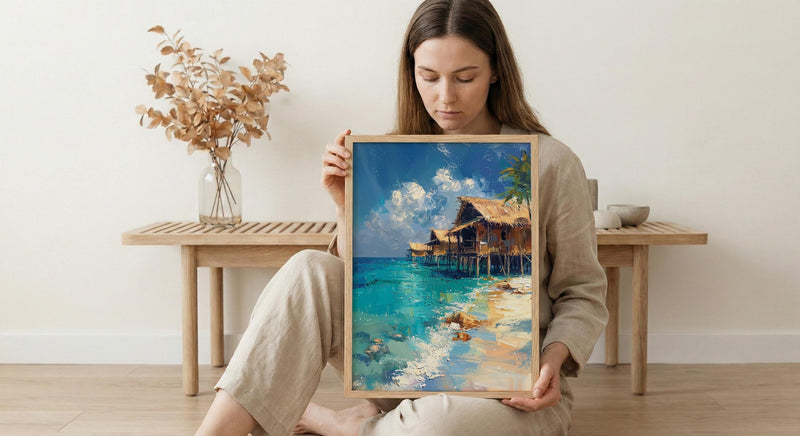 Maldives Ocean Art, Water Bungalow Decor - Tropical Summer