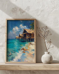 Maldives Ocean Art, Water Bungalow Decor - Tropical Summer