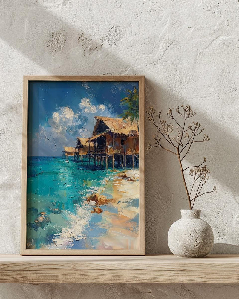 Maldives Ocean Art, Water Bungalow Decor - Tropical Summer