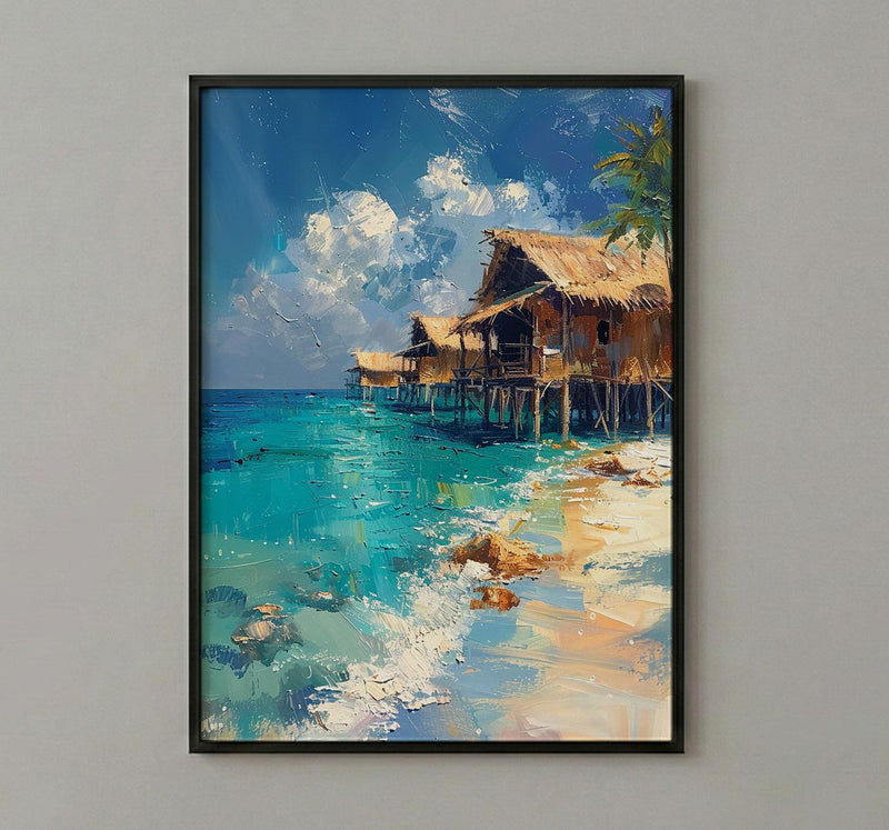 Maldives Ocean Art, Water Bungalow Decor - Tropical Summer