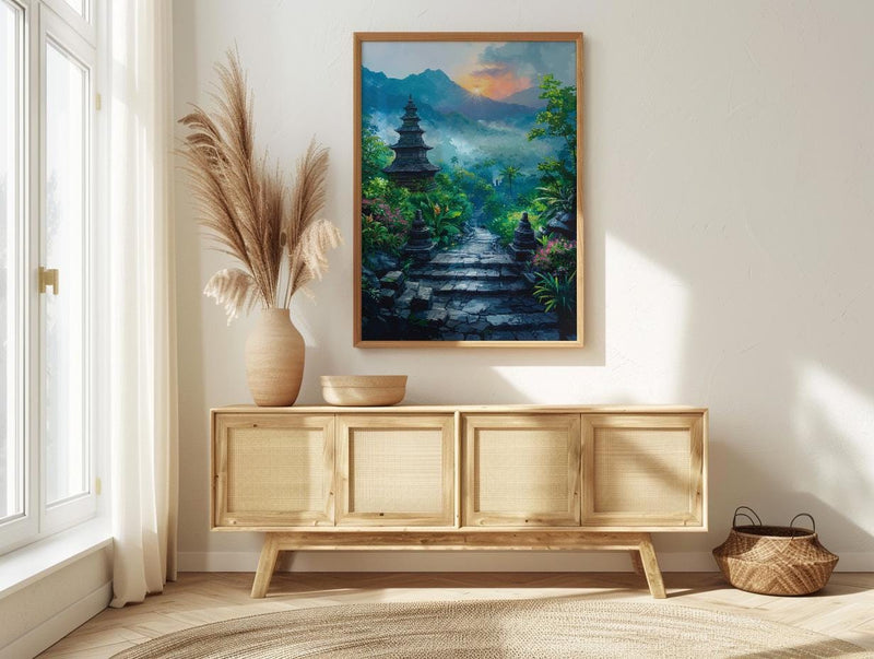 Borobudur Wall Art, Stone Stupa Decor - Indonesia Sunrise
