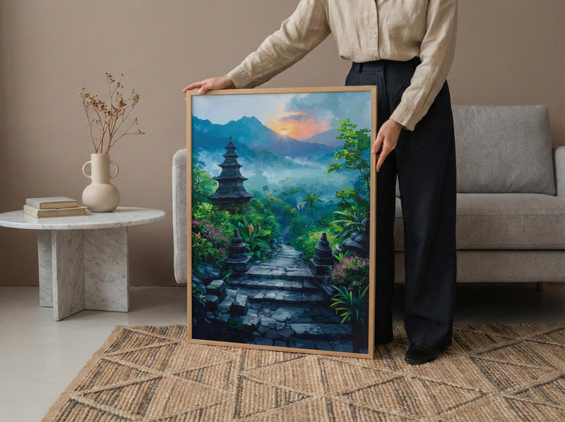 Borobudur Wall Art, Stone Stupa Decor - Indonesia Sunrise