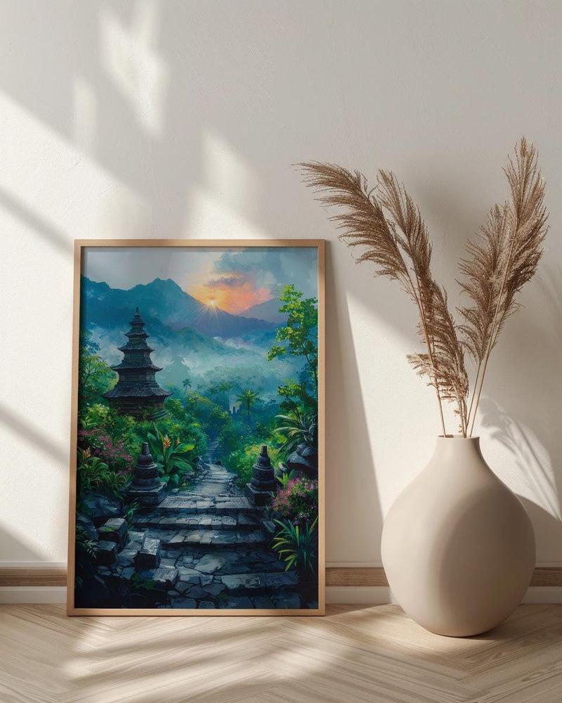 Borobudur Wall Art, Stone Stupa Decor - Indonesia Sunrise