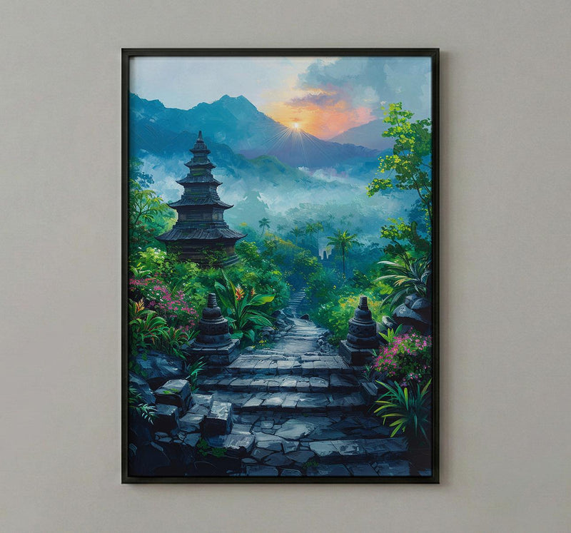 Borobudur Wall Art, Stone Stupa Decor - Indonesia Sunrise