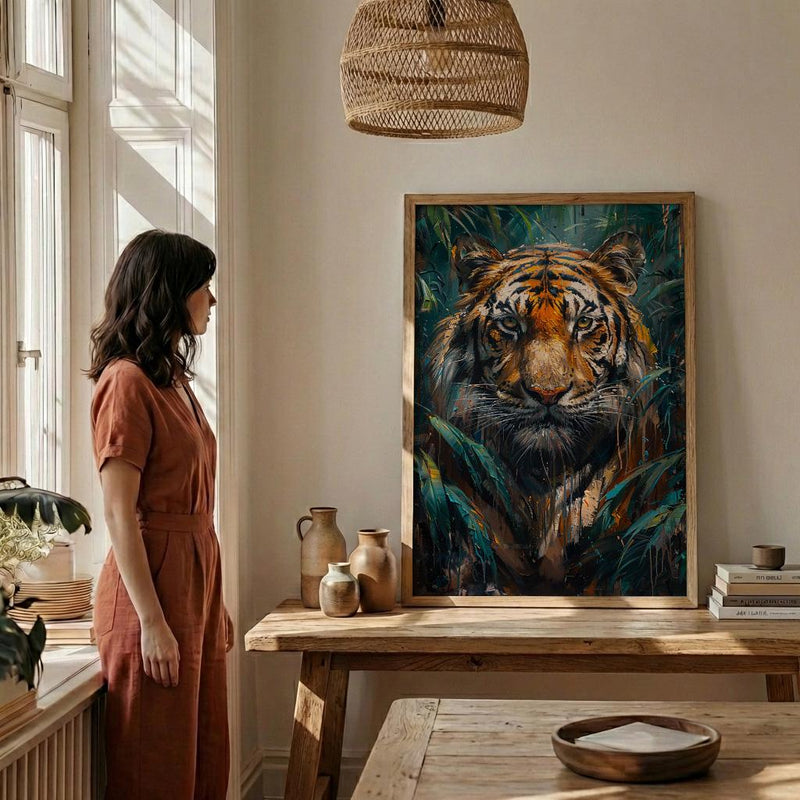 Bengal Tiger Art Print, Lush Jungle Decor - Indian Wildlife Poster