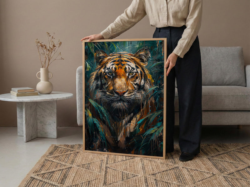 Bengal Tiger Art Print, Lush Jungle Decor - Indian Wildlife Poster