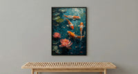 Japanese Koi Pond Poster, Zen Garden Decor - Pink Water Lily Art