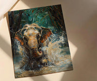Thai Elephant Art Print, Tropical Jungle Decor - Splashing Water