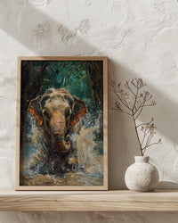 Thai Elephant Art Print, Tropical Jungle Decor - Splashing Water